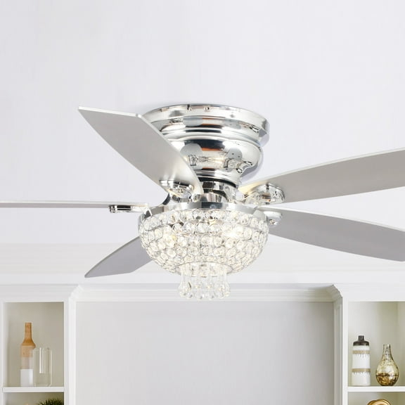 Parrot Uncle Flush Mount Chrome Chandelier Ceiling Fan with Lights and Remote, 52" Low Profile Ceiling Fan