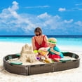 thumbnail image 2 of Outsunny Kids Sandbox w/ Cover, Seat, Sandbox Outdoor, Backyard, Brown, 2 of 9