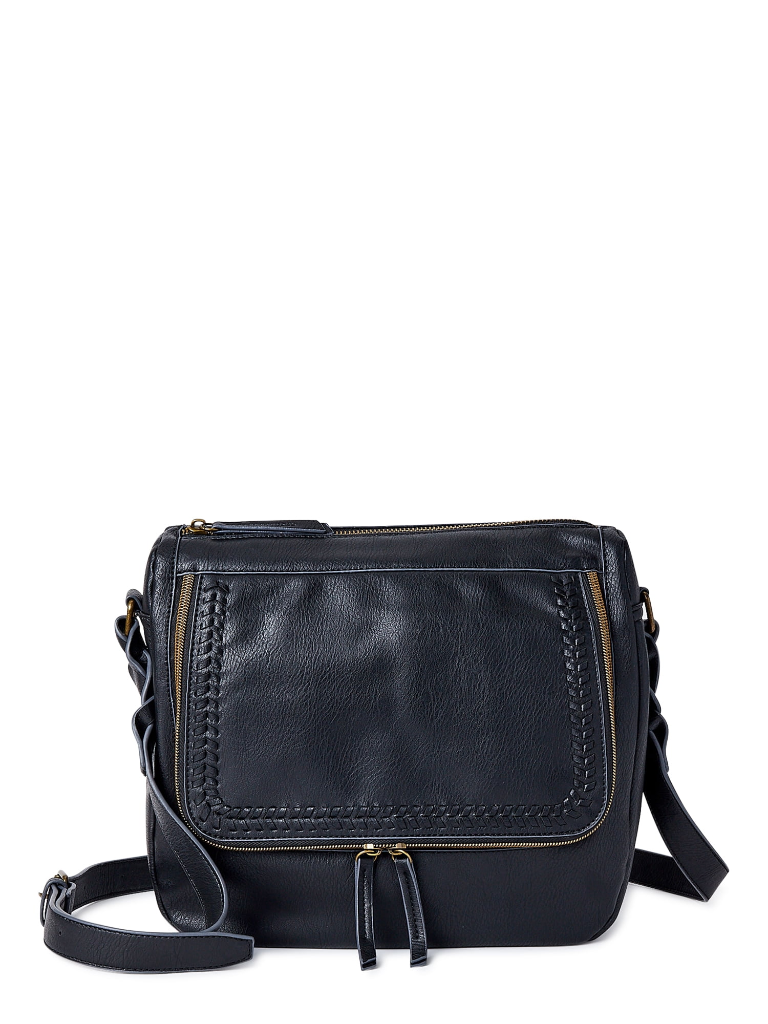 Time and Tru Women's Isla Faux Leather Crossbody Handbag Black