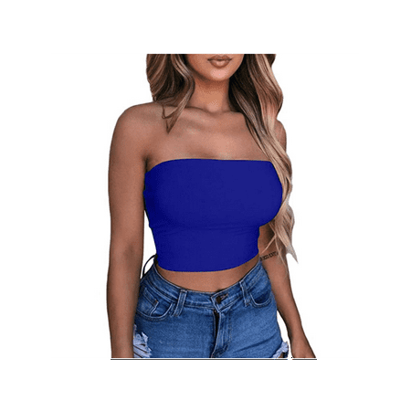 

Women Off Shoulder Elastic Tube Tops Bra Blouse Strapless Bandeau Crop Top Shirt