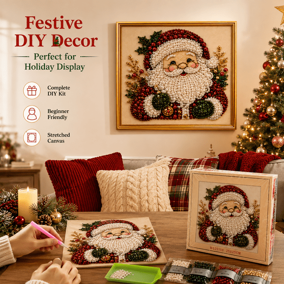 3D Pearl Art Kit, Framed DIY Bead Craft Reindeer Pearl Art, Framed Pearl Art for Holiday Home Decor, 9.84 in