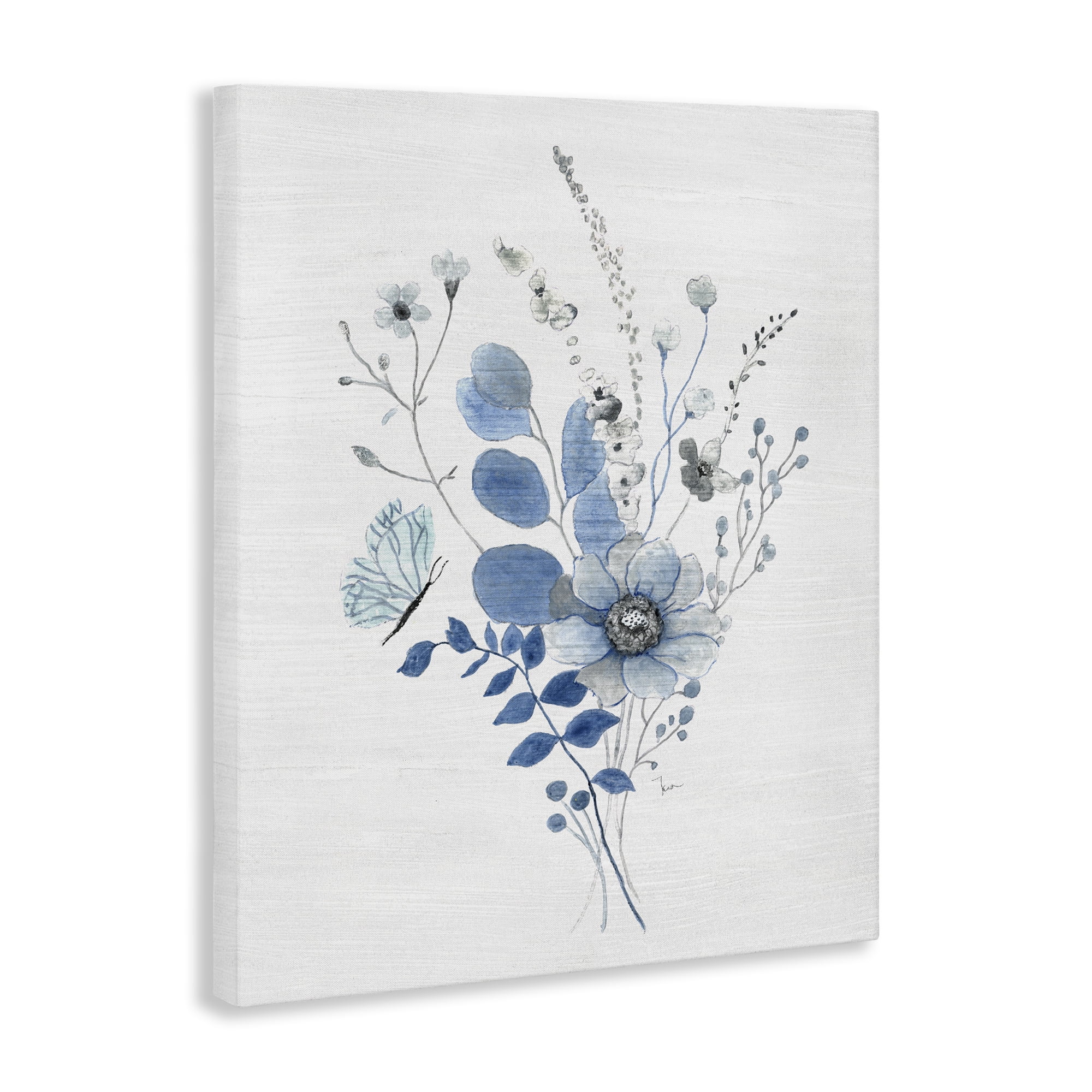 Stupell Industries Subtle Blue Wildflowers Botanical & Floral Painting Gallery Wrapped Canvas Art Print Wall Art, 30 x 40