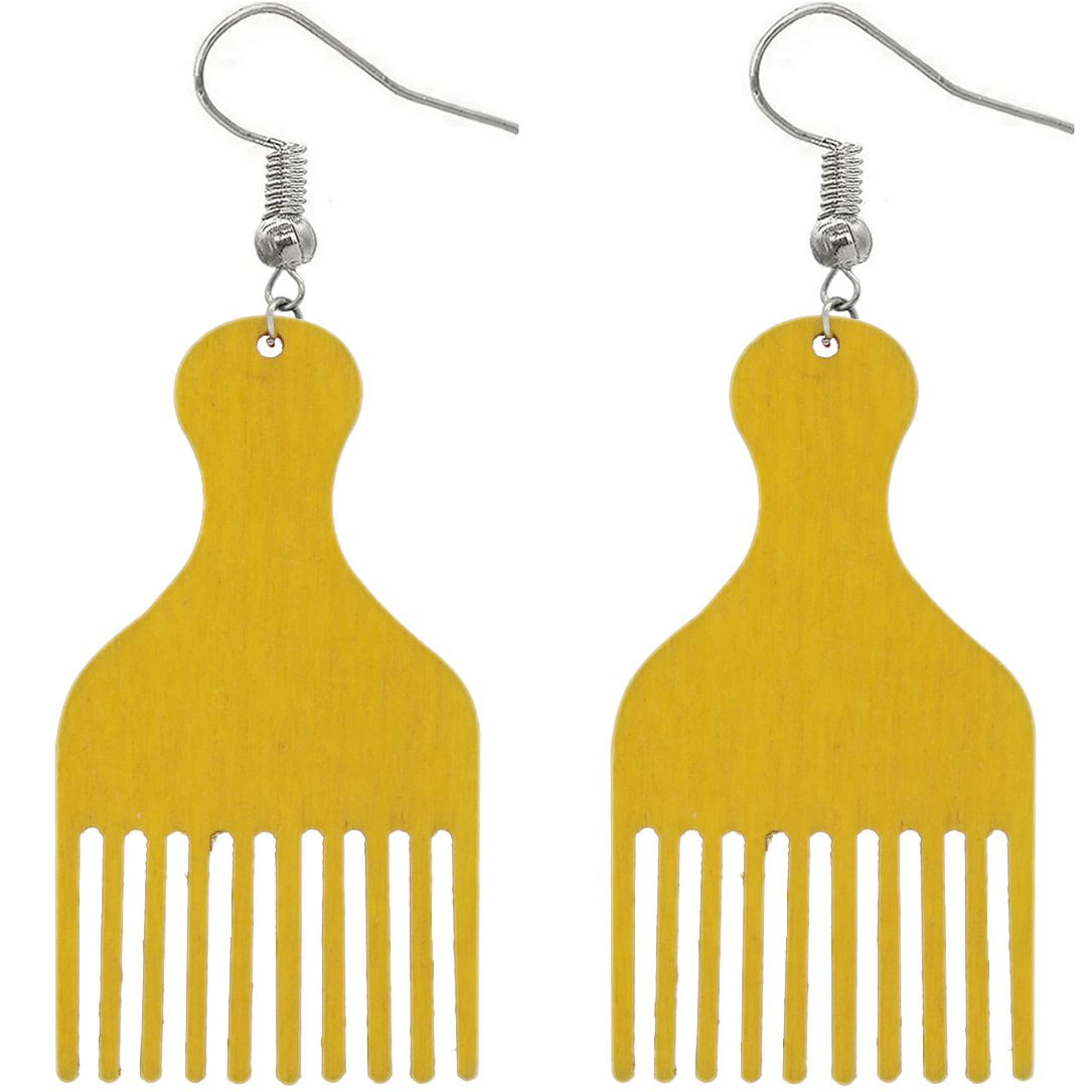 Afrocentric Wooden Afro  Comb Earrings