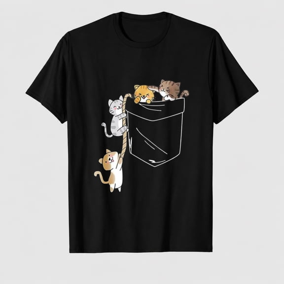 Women Cute Cats Graphic T-Shirt Short Sleeve Tees Casual Summer Tops