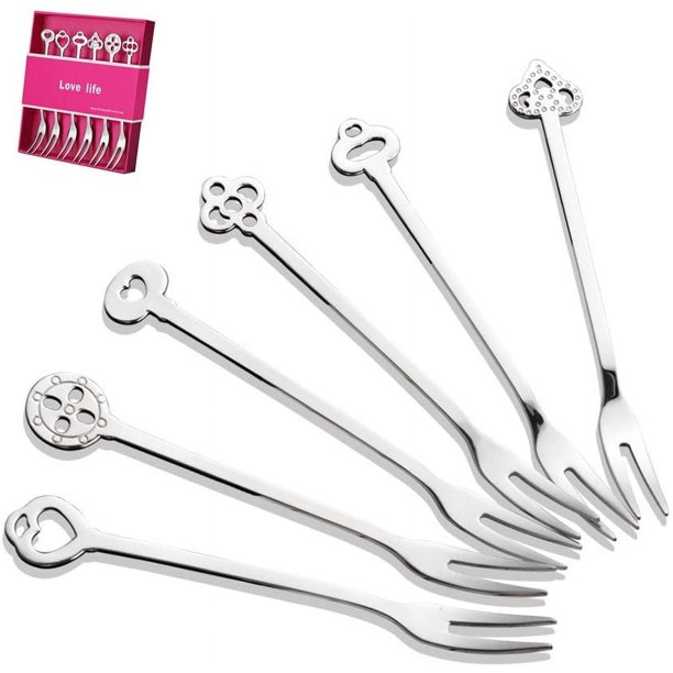 6 Pack 4.84 Inch Stainless Steel Fruit Forks Small Size Pickle Forks Cocktail Forks Dessert