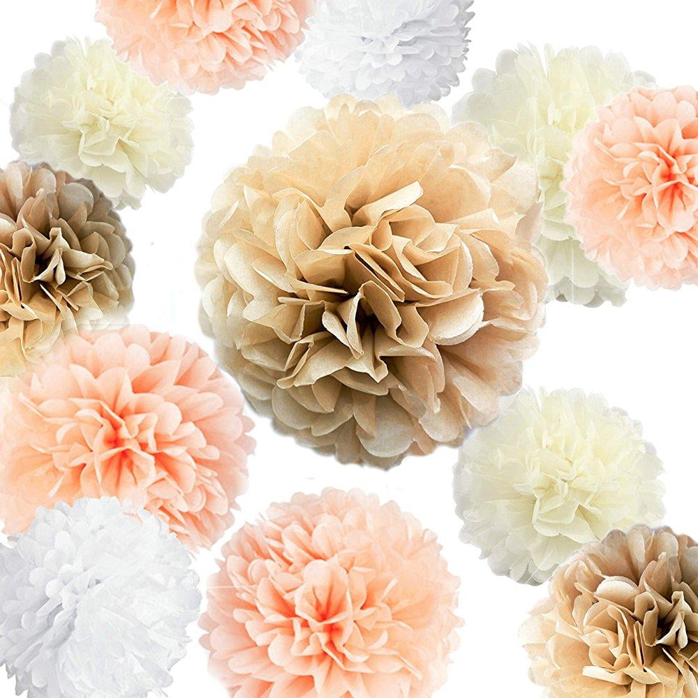 Vidal Crafts Set Of Pieces Party Tissue Paper Pom Poms 14 10 8 6 Paper Flowers For Wedding Birthday Baby Shower Nursery Decorations Champagne Peach Ivory White Walmart Com Walmart Com