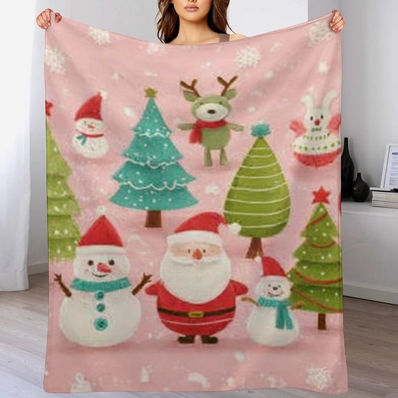RKSupls Christmas Throw Blanket,Soft Warm Flannel Pink Blanket Gift for Christmas Home Bed Sofa Couch Decor,60x80 in