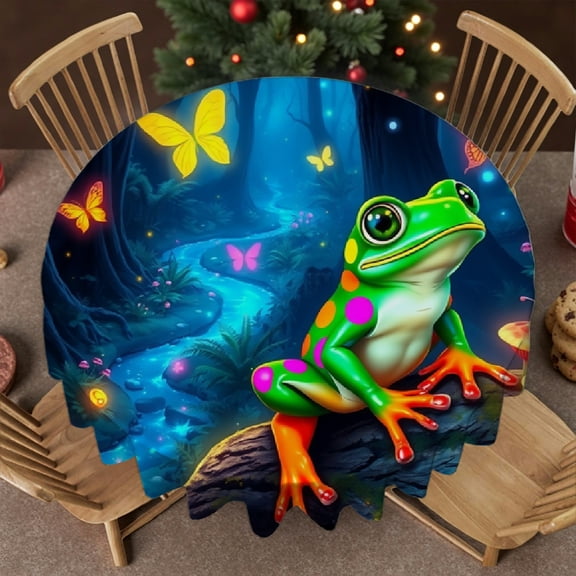 RKSupls Round Tablecloth - Magical Forest Frog Microfiber Table Cover - Soft, Stain Resistant & Washable Decor for Wedding, Party, Holiday, Home Dining, 60x60inch