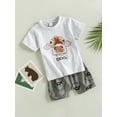 thumbnail image 4 of Baby Boy Summer Clothes Letter T Shirt 6M 12M 18M 24M 3Y Cow Print Retro Boho Jogger Pants Toddlers Country Cowboy Shorts Set, 4 of 10