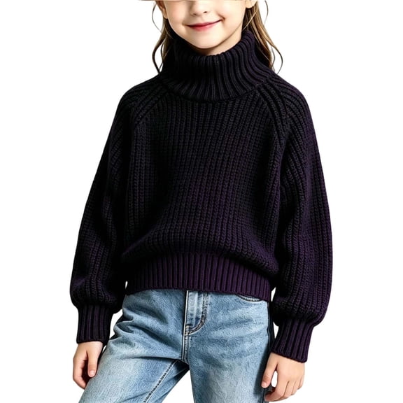 Lmnyox Sweaters for Kids Fashion Solid Color Long Sleeve Turtleneck Knitted Pullover Winter Loose Warm Tops
