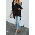 thumbnail image 3 of Women's Black/Sky Blue Love Letters Cable Knit Lace Up Sweater, 3 of 13