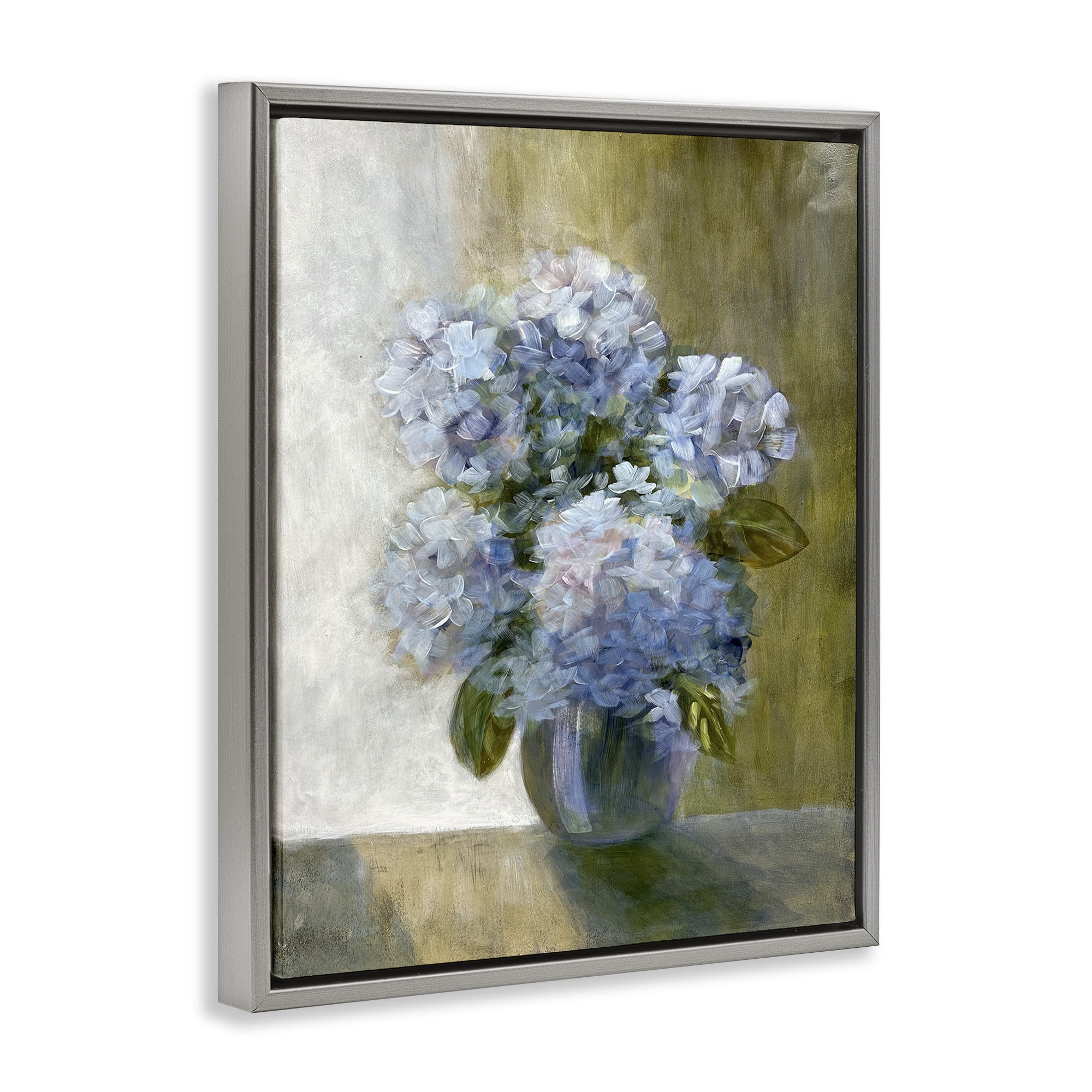 Stupell Industries Hydrangeas in Vase Botanical & Floral Painting Gray Floater Framed Art Print Wall Art, 25 x 31