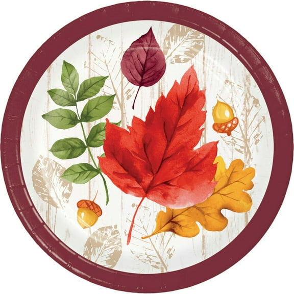 Party Central Disposable Paper Lush Leaves Fall Harvest Luncheon Plates - 7" - Club Pack of 96
