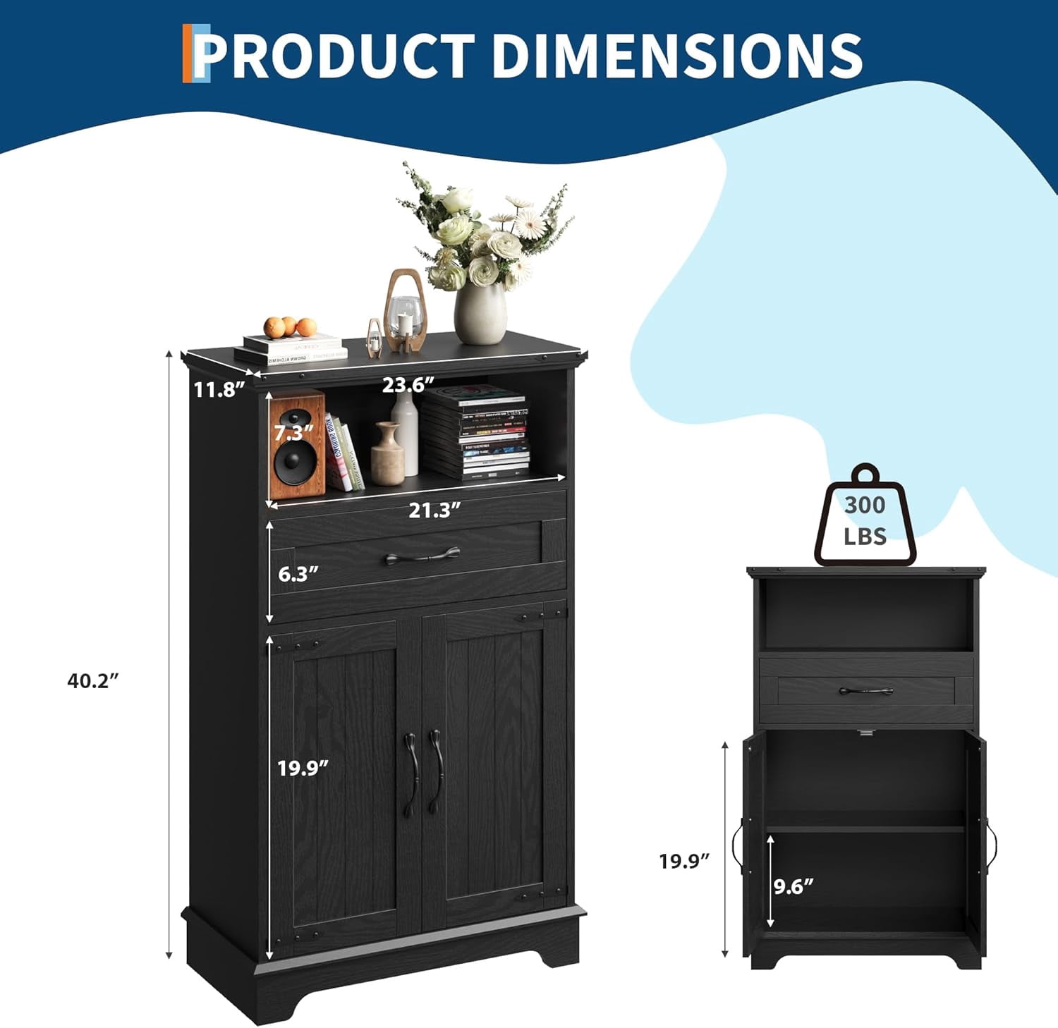 Farmhouse Bathroom Cabinet, Bathroom Storage Cabinet for Kitchen, Living Room, Entryway, Black