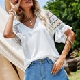 thumbnail image 3 of Camiseta con estampado de empalme para mujer, transpirable, elegante, informal, suelta, con cuello en V, manga con volantes, para el trabajo diario, 3 of 6
