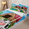 thumbnail image 3 of Erosebridal Farm Animal Cartoon Pattern Zipper Twin Comforter Sets with Fitted Sheet and 2 Pillowcases,Country Barn Print Zipper Bedding Set,Green Blue Brown Pink,Reversible, 3 of 6
