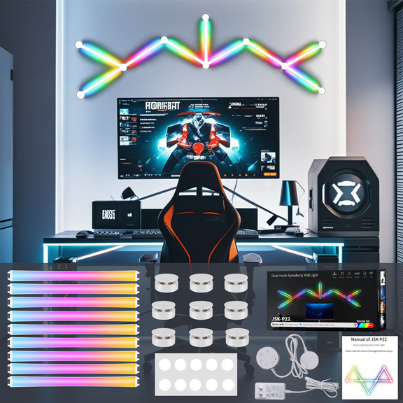 iVAOOZE Gaming Lights for Room,Multicolor Customizable LED Light Bar with Music Sync,Glide RGB Smart Wall Light Ideal for Gaming Room Wall Decor,Compatible with Alexa and Google Assistant(9Pcs White)