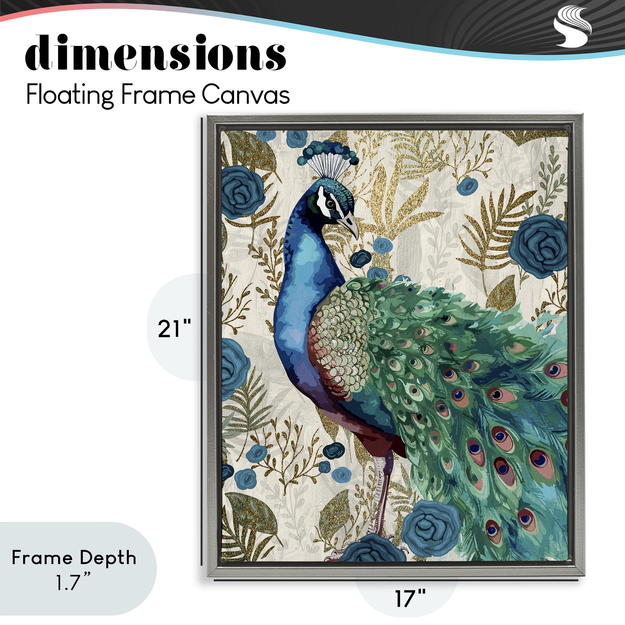 Stupell Industries Rococo Peacock Pride Gray Framed Floater Canvas Wall Art, design by Kim Allen