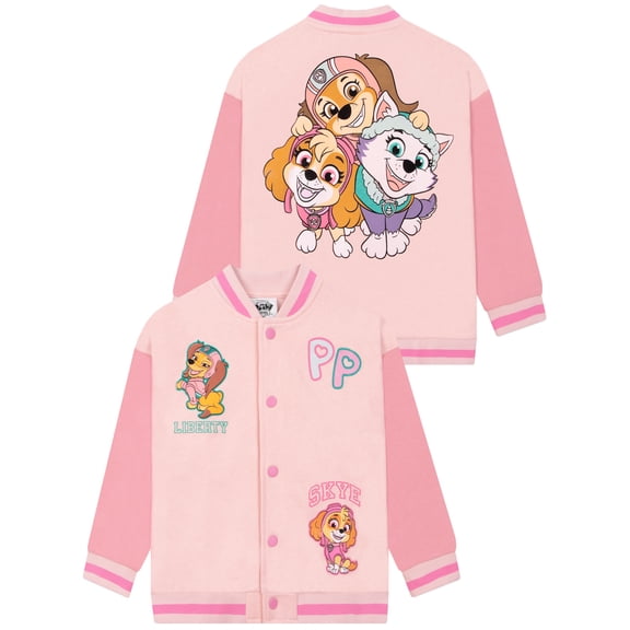 PAW Patrol Bomber Jacket, Everest And Skye Varsity Jacket For Girls, Pink 2T- 8