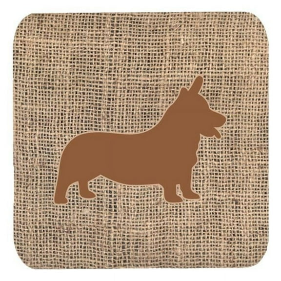 Corgi Burlap and Brown Foam Coasters, Set - 4