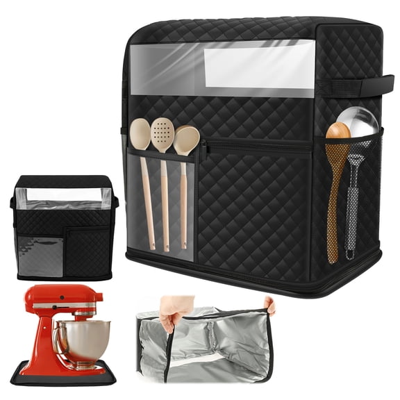 Austok Stand Mixer Cover with Detachable Appliance Sliding Mat Compatible for 5/4.5 Quart Tilt Mixer with Multiple Pocket for Kitchen Accessory and Attachment