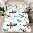 thumbnail image 1 of Erosebridal Cartoon Aircraft Plane Fitted Sheet Set Twin, Airplane Stars Clouds Bedding Twin Size 2pcs (No Top Sheet), 1 of 6