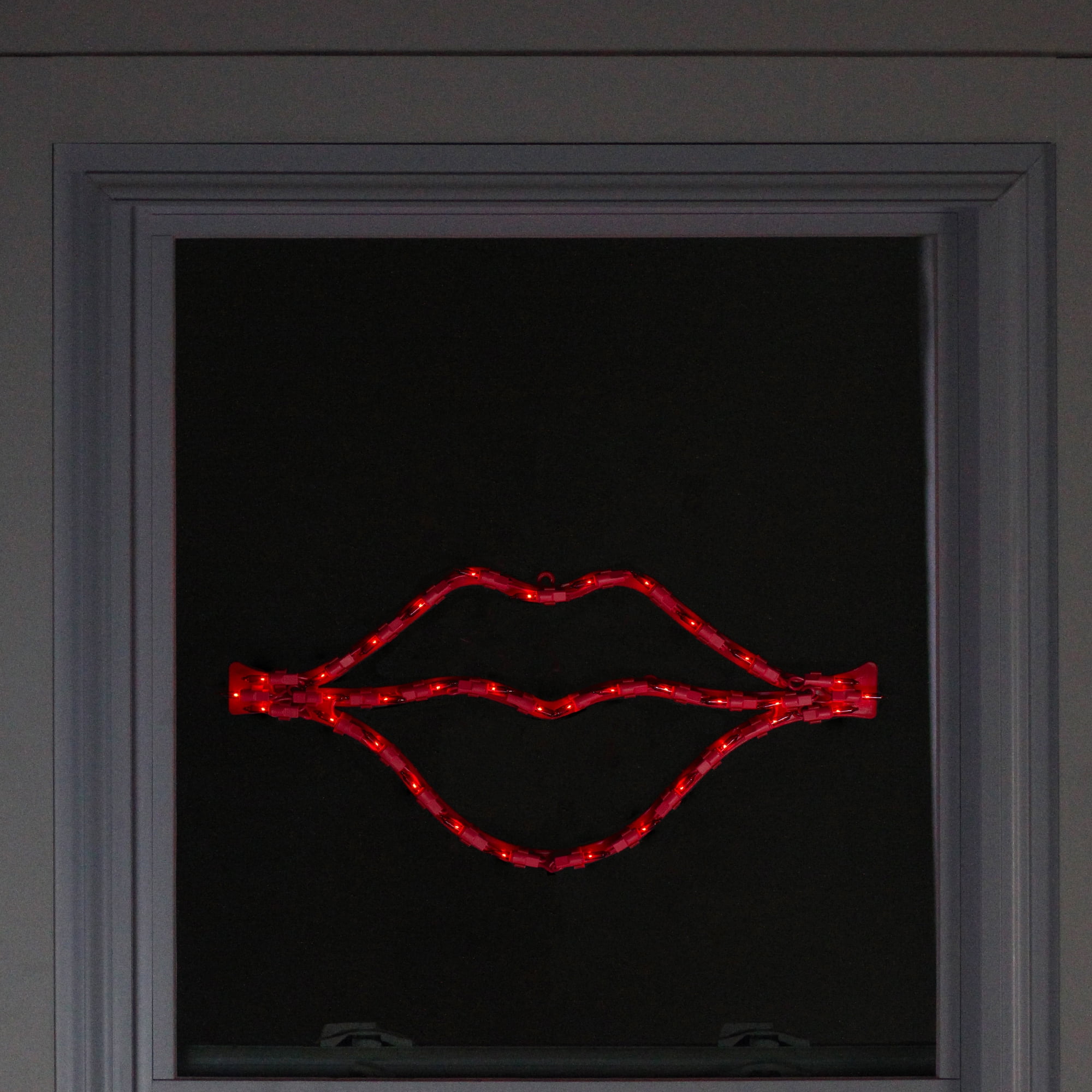 17.5" Lighted Red Lips Valentine's Day Window Silhouette