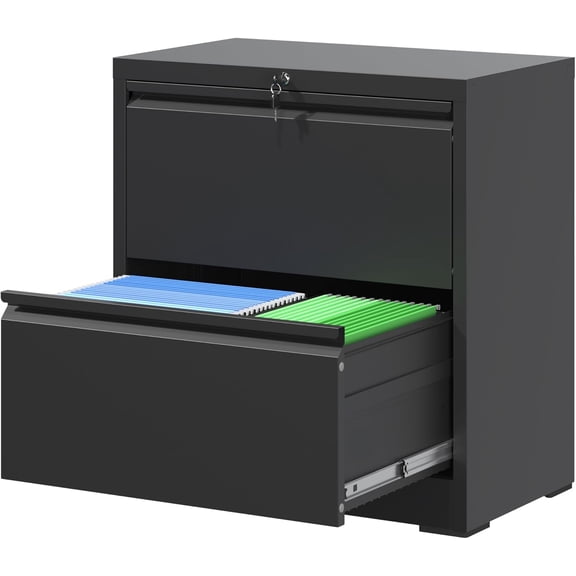 2 Drawer Locking Filing Cabinet Heavy Duty Large Metal File Cabinet Black Home Office Lateral File Cabinets Wide Steel Cabinet for Legal/Letter Size File,Assembly Required