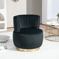 thumbnail image 2 of PAPROOS Swivel Accent Chair, Armchair with Velvet Fabric, Barrel Chair with Metal Ring for Living Room, Bedroom, Black, 2 of 10