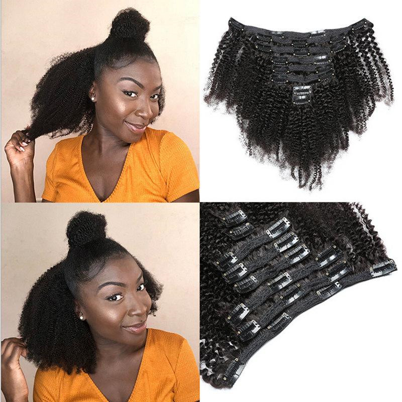 Kinky Curly Clip In Hair Extensions for Women Human Hair, 1426 inch