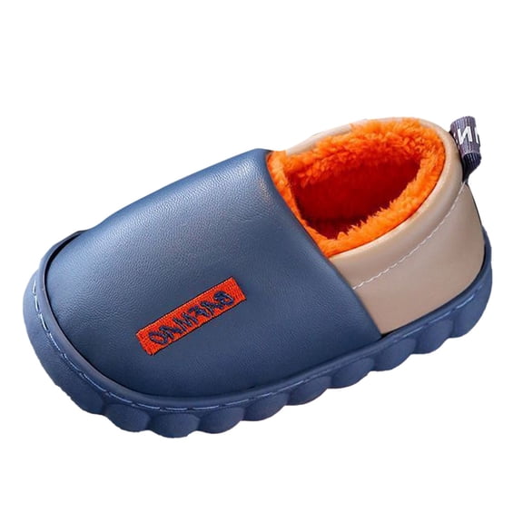 NOEGOEU Toddler Boys Girls Slippers Kids Fleece Lined House Slippers Warm Non Slip Indoor Shoes (Blue,2.5)