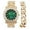 DX-Green-Gold, variant on Blinged Out Silver Iced-out Round Luxury Mens WristWatch w/Blinged Out Bracelet - (L0504RNB Cuban SLV Money Green)