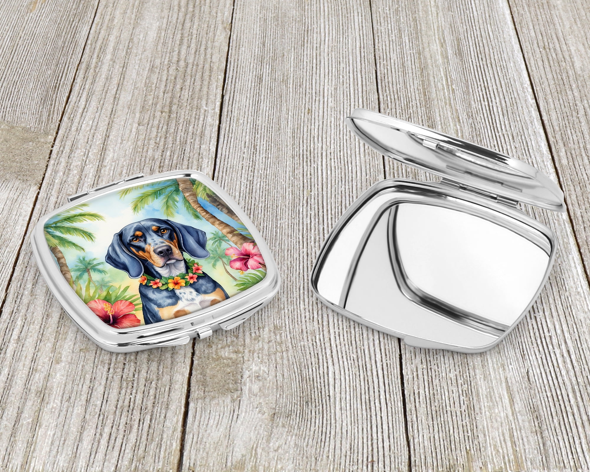 Bluetick Coonhound Luau Compact Mirror 2.75 in x 3 in