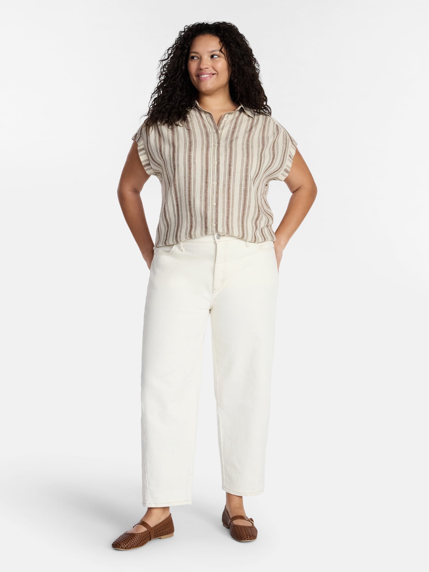 Terra & Sky Women's Plus Linen Camp Shirt, Sizes 0X-5X