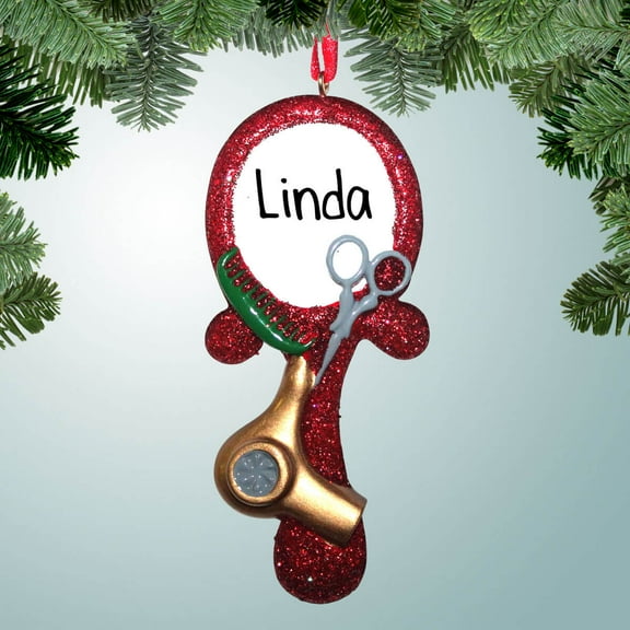 Personalized Red Mirror with Dryer and Scissors Christmas Ornament - Spa - Day of Beauty - Salon - Girls Day Out