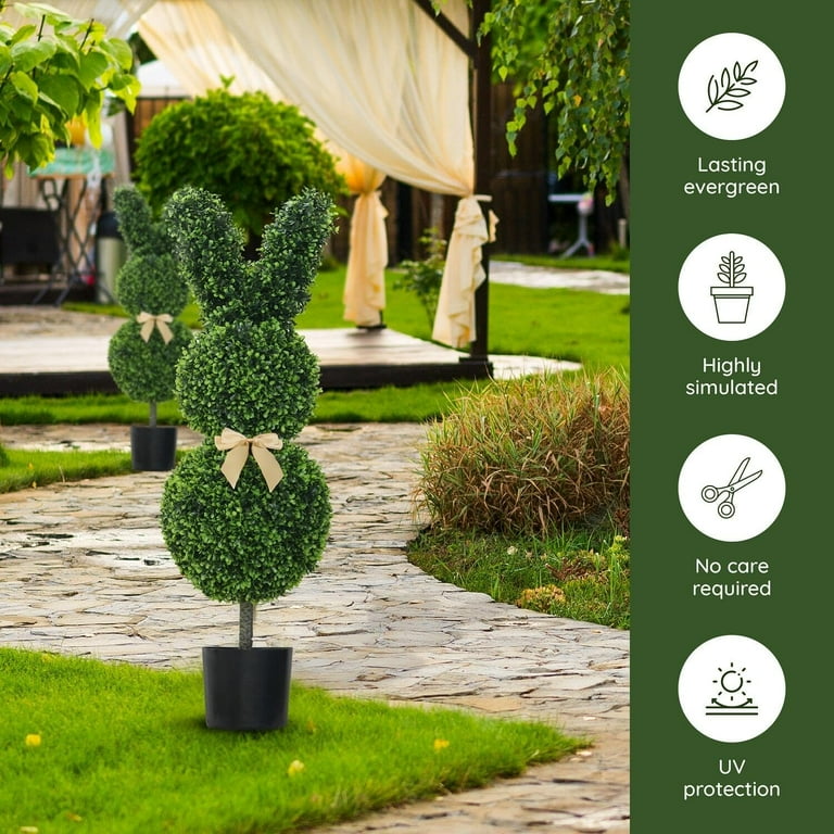 31.5 Inch Artificial Bunny Topiary Tree – Removable Ears Easter Decor For Indoor/Outdoor Use