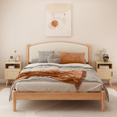 thumbnail image 4 of Small Nightstand for Small Spaces, 22.83 H Rattan Nightstand with Door and Open Shelf, Oak Side Table with Solid Wood Legs, Accent Bedside End Table for Bedroom, Dorm, Nightstand for Small Bedroom, 4 of 12