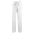 thumbnail image 4 of cfhntfmh Linen Pants for Women Cotton Casual Fall Wide Straight Leg Plain Trousers Loose Elastic Waisted Beach Pants with Pockets, 4 of 5