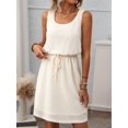 thumbnail image 5 of Women'S Waffle Knit Belted Tank High Waisted Dresses Square Neck Sleeveless Summer Short Dress S, 5 of 9