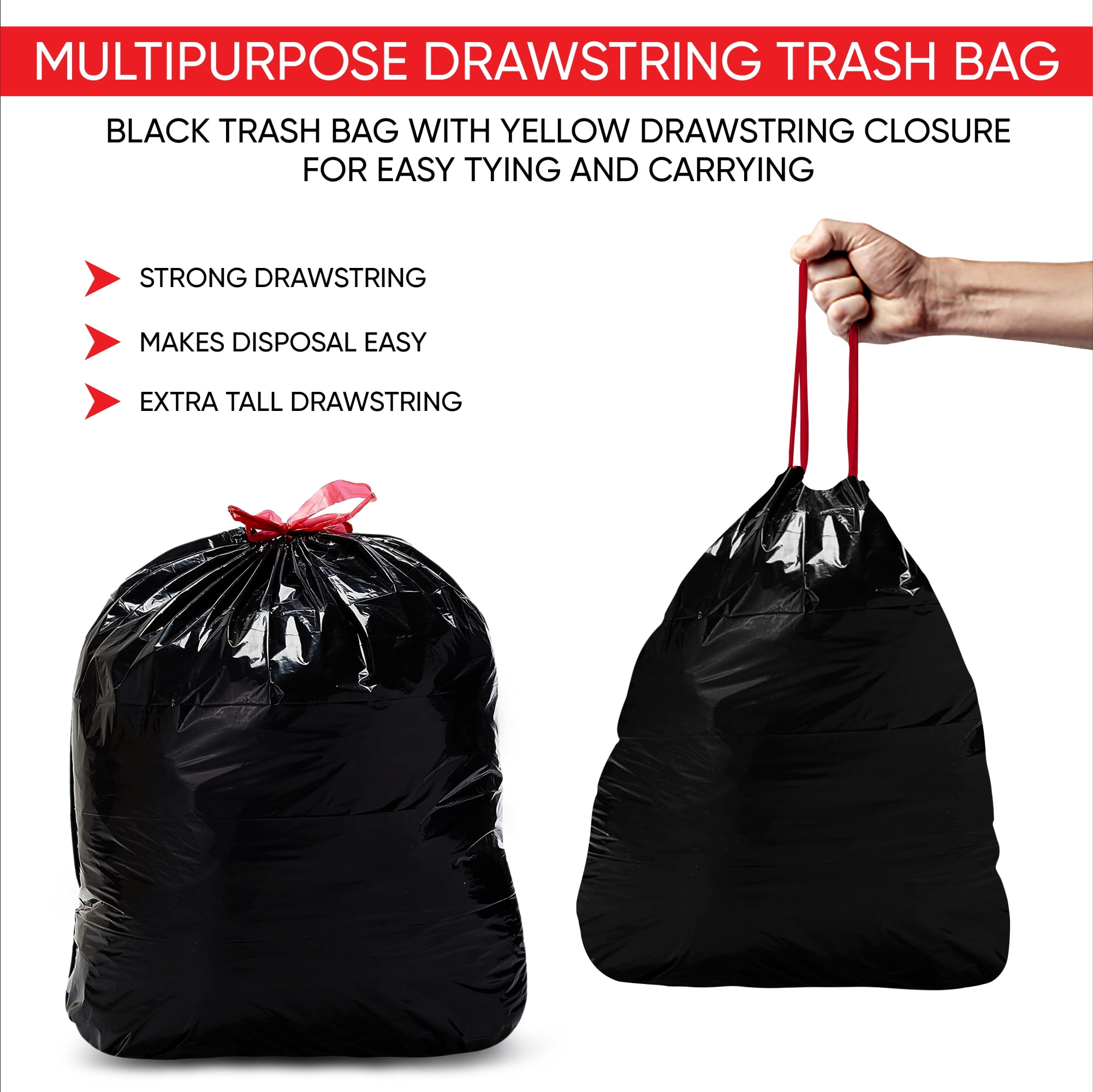 EKO Drawstring Bin Liners Pack of 20 Pcs, Integrated Drawstring Handle Garbage  Trash Bag Different Sizes