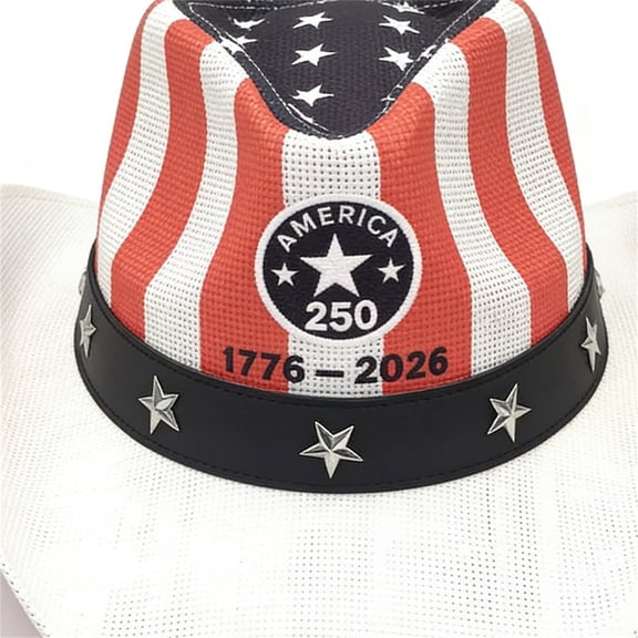 CSStudio Patriotic American Flag Cowboy Hat, 1776-2026 250th Anniversary Wide Brim Sun Hat