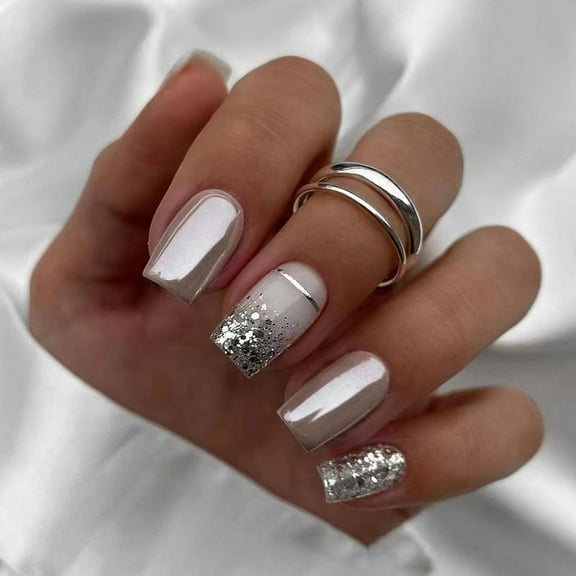 European And American Fashion Square Nail Art Silver Glitter Noble And Elegant
