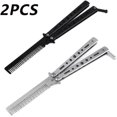 thumbnail image 2 of 2 piezas de cuchillo de mariposa, peine de acero inoxidable, peine plegable, peine de entrenamiento, peine de cuchillo plegable, para entrenamiento principiante (plata, negro) JM, 2 of 5