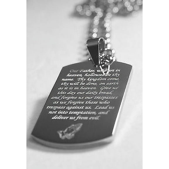THE LORD'S PRAYER  SOLID THICK STAINLESS STEEL HIGH SHINE DOG TAG NECKLACE