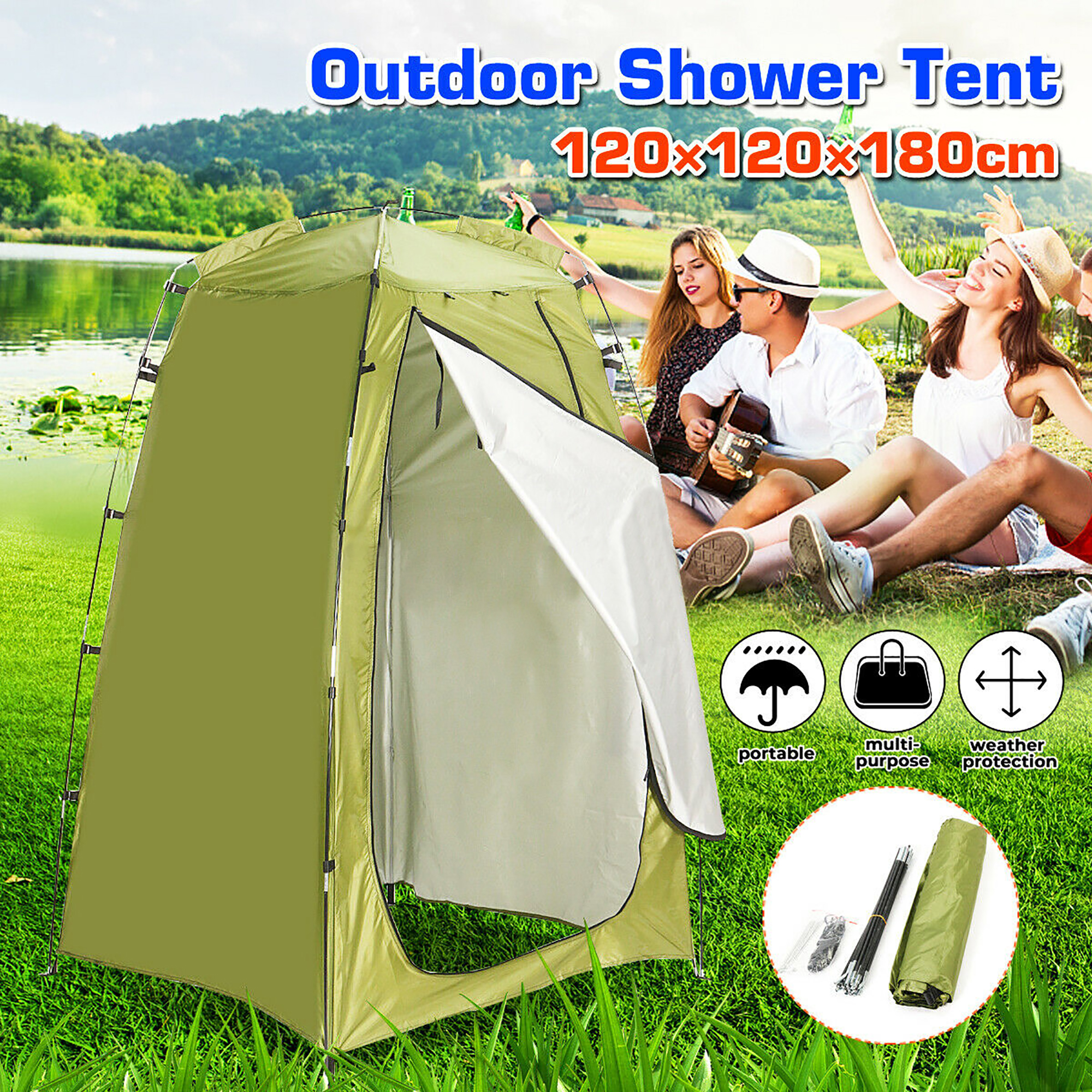 LELINTA Camping Shower Tent - Instant Set Up Pop Up Tent Portable Shower Tent, Pop Up Changing Tent, Camp Shower Tent, Portable Dressing Room, Green Dome Tent - image 1 of 8