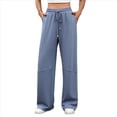 thumbnail image 3 of Pantalones Deportivos Anchos de Cintura Alta para Mujer, Holgados y con Cordón, A para Adolescentes Azul XL, 3 of 10