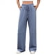 thumbnail image 3 of Pantalones Deportivos Anchos de Cintura Alta para Mujer, Holgados y con Cordón, A para Adolescentes Azul L, 3 of 10