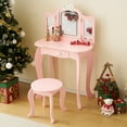 thumbnail image 4 of Ktaxon Kids' Wooden Vanity Table and Stool Set with LED Lights, Princess Makeup Dressing Table,Children's Furniture, Pink, 4 of 11