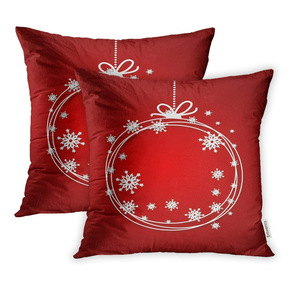 USART Border Red Christmas Ball Snowflakes Flake Xmas White Pillow Case