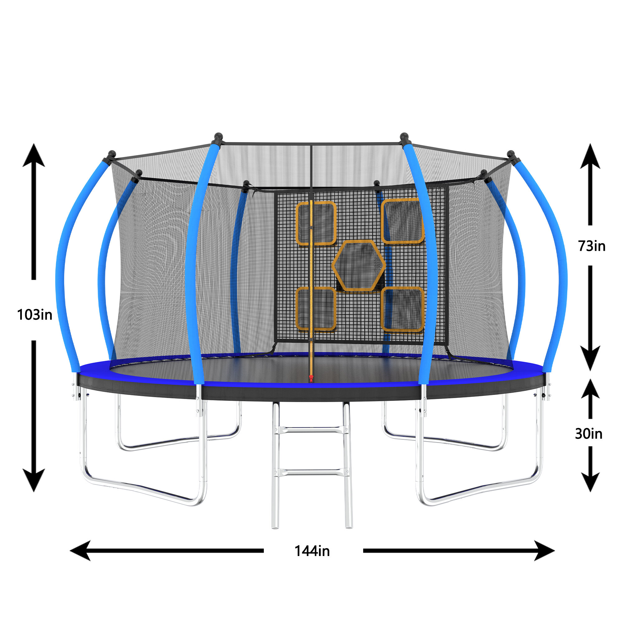 Mini Trampoline, 12FT Trampoline with Enclosure - Recreational Trampolines with Ladder, ASTM Approval Outdoor Trampoline for Kids, Black+Blue Trampoline For Kids,Steel Fitness Trampoline